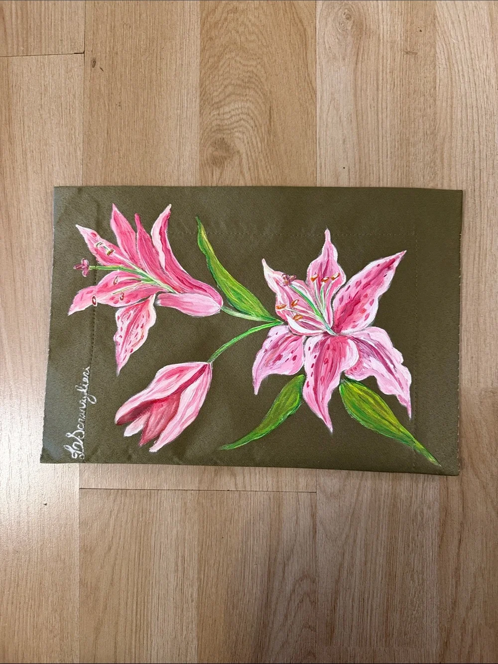 Hand-Painted Pink Floral Canvas Clutch